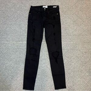 Frame Denim Le Skinny de Jeanne Distressed Jeans Womens Size 24 Black Stretch